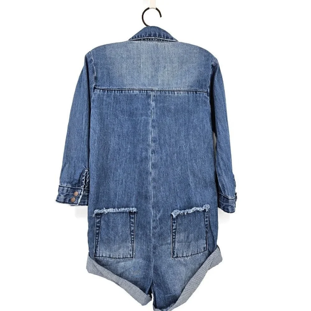 New One Teaspoon Ranch Denim Jumpsuit Girls Kids 6-7 Prophecy Blue Long Sleeve